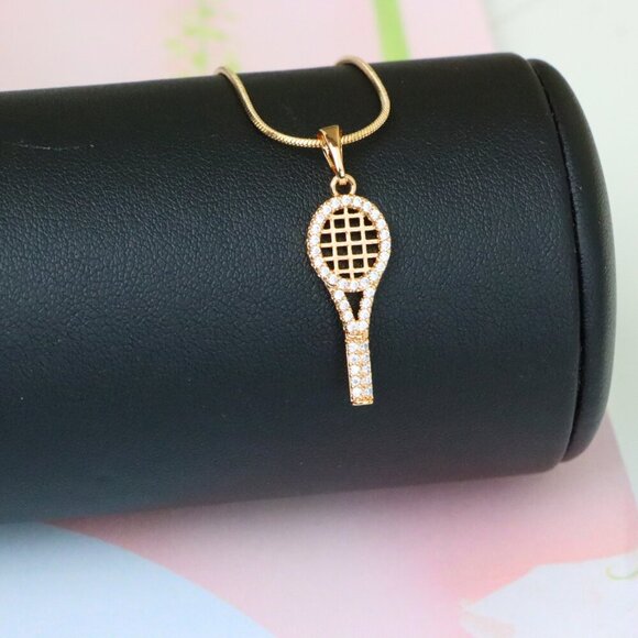 "Sparkling Rose Gold Tennis Racket Pendant, XPPT1313 - Picture 6 of 12